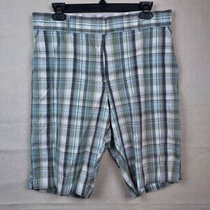 BRIGGS NEW YORK Womens Plaid Bermuda Shorts 14P Petite Green Classic